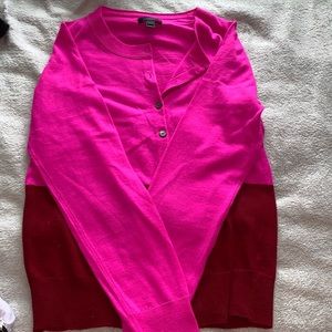 J.Crew Pink and Maroon Button-Up Sweater